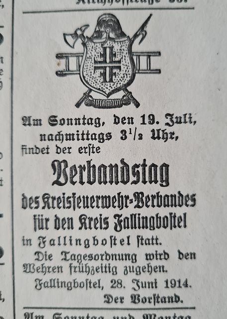 Kreisfeuerwehrverband Fallingbostel WZ-Anzeige 1914